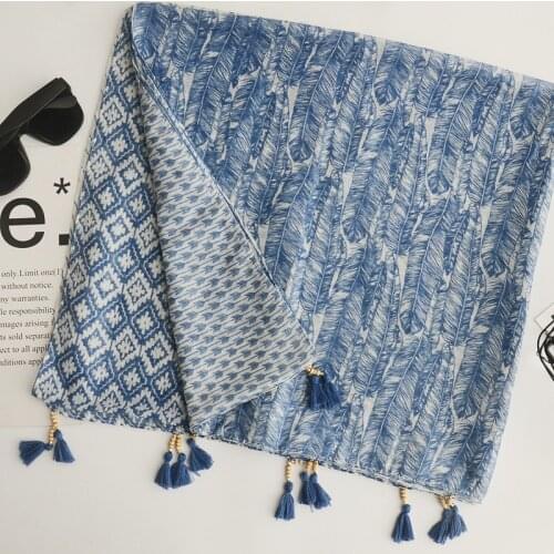 BPP New Handmade Wood Bead Tassel Ancient Art Ethnic Wind Totem Cotton Linen Scarf Beach Silk Scarf Sunscreen Towel New 2021