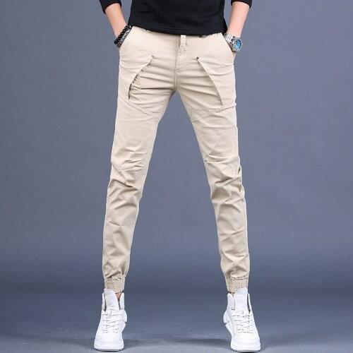 Men Pants Cargo Pants Fashion Pocket Design Korean Casual Khaki Cotton Trousers