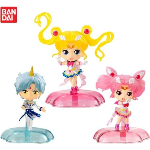 Bandai Anime Sailor Moon Action Figure Mizuno Ami Chibiusa Shiny Mini Series Eternal Collection Dolls Ornaments PVC Model Toy