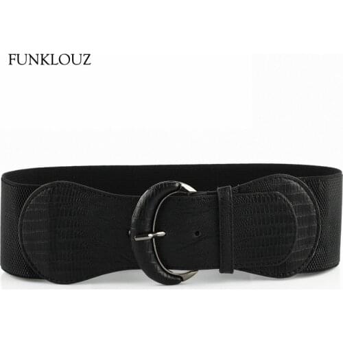 Funklouz Fashion Synthetic Leather Women Elastic Belt Wide Belt Good Matching Dress Pin Buckle Girdle Waistband