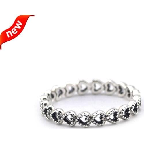 CKK 925 Sterling Silver Heart Linked Love Rings For Women Original Fashion Jewelry Making Anniversary Gift