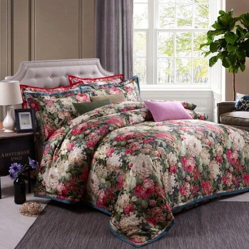 Luxury 4pcs jacquard cotton bedding blue, pink, golden Satin Bedding Set Bed sheet, large down quilt set single set