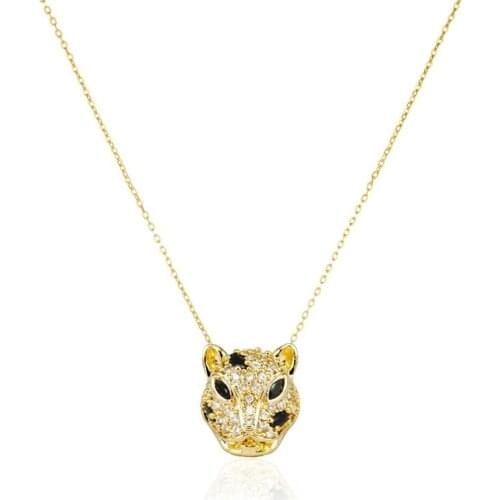 Micro pave cz leopard pendant necklace Gold color cool girl women trendy jewelry