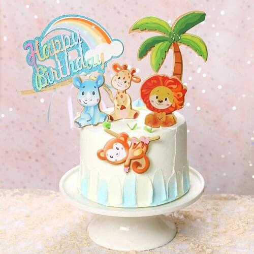 Cute birthday party decoration girl child like happy birthday cake top hat cartoon animal happy birthday design cake topper