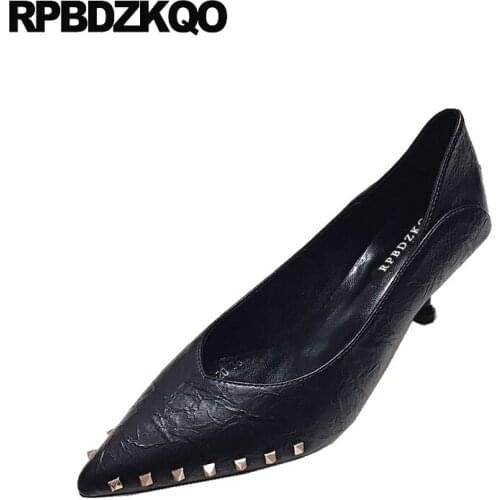 Trending Pointed Toe Black 2021 Scarpin Beige Party Shoes For Women High Heels Pumps Stud Abnormal Metal Rivet Ladies Strange