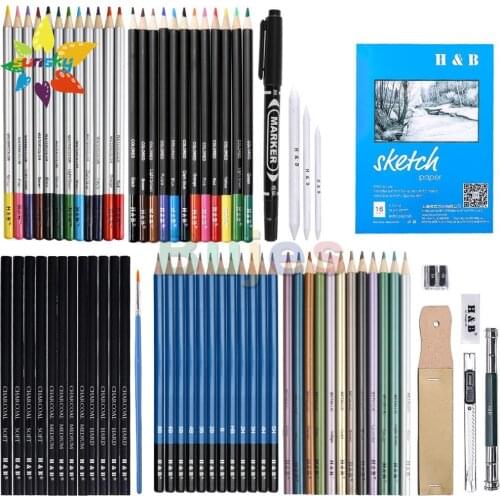 H&B Painting suit sketch color pencil 71 PCS charcoal crayon Metallic/water soluble color pencil professional art painting pen