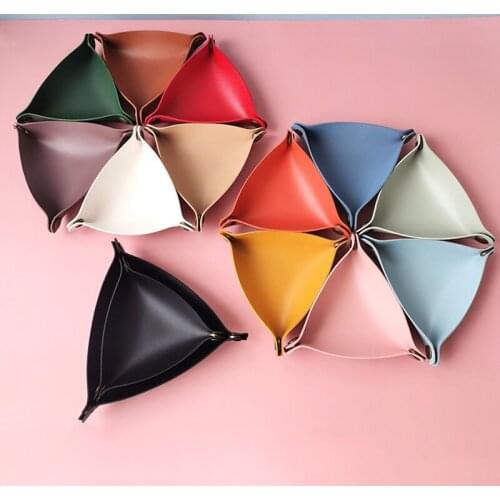 Desktop Storage Tray PU Leather Jewelry Sundries Key Coins Plate Makeup Lipstick Portable Folding Storage Box Home Decoration