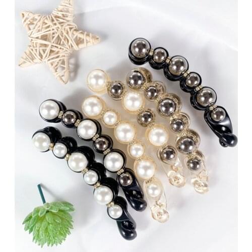 New Pearl Banana Clip Vertical Clip Ponytail Twist Clip Hair Clip Headdress Small Fragrant Hair Clip