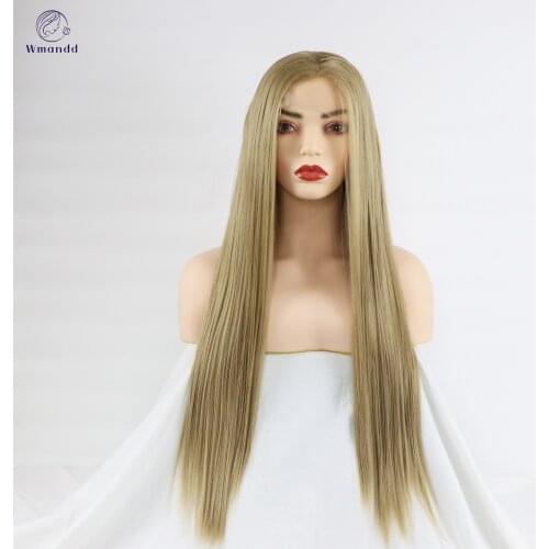 Wmandd 18-28 Inches Straight Blonde Synthetic Lace Front Wigs Free Part Hair Wigs For Women Daily Heat Resistant Fiber