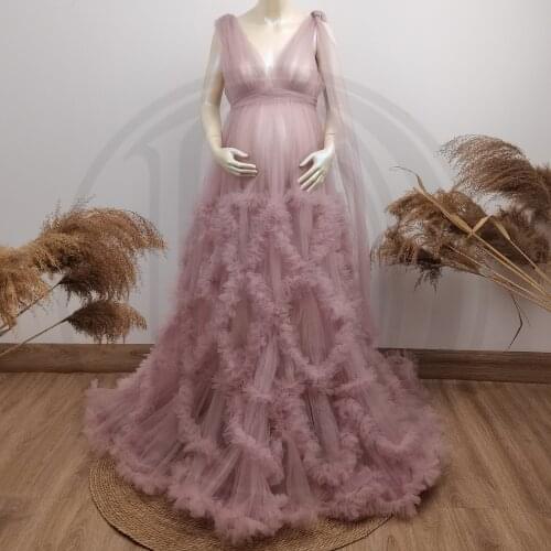 Photo Shoot Props Light Purple Tulle Maternity Cothing Pregnant Gown Couture Robe Woman Photography Costume Baby Shower Dress