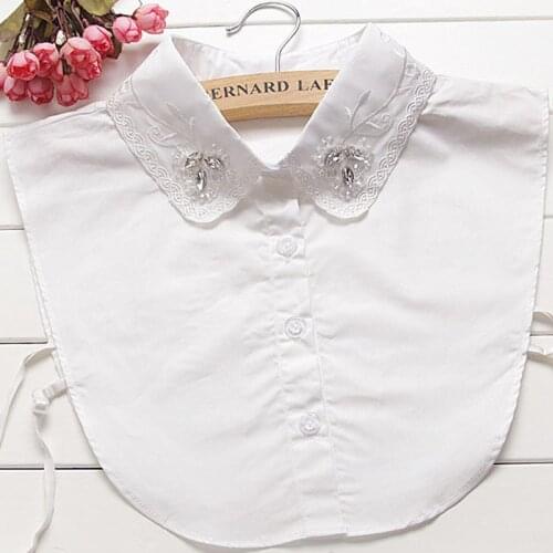 Savings Pup white shirt Fake collar decoration white retro cotton collier femme bead Decorative lady wild shirt fake collar