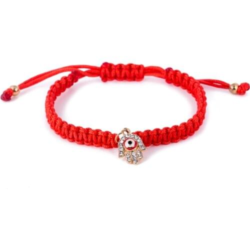 Lucky Peaceful Bracelets Hamsa Hand Charm Bracelets Crystal Red Thread Turkish Jewelry Bring Handmade Braided Rope Bracelets 1PC