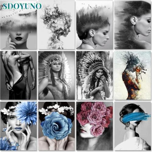 SDOYUNO 60x75cm Painting By Numbers Kits Frameless DIY Figure Paint By Numbers On Canvas Indian Women Home Decor