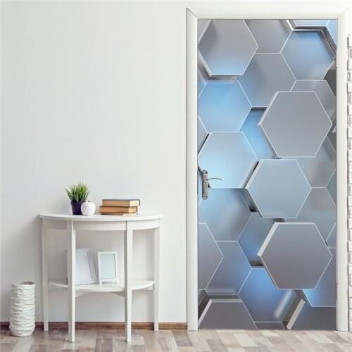 Grey Hexagon Modern Home Decor Mural PVC Self Adhesive Removable Door Sticker Honeycomb Renew Wallpaper For Living Room 2Pcs/Set