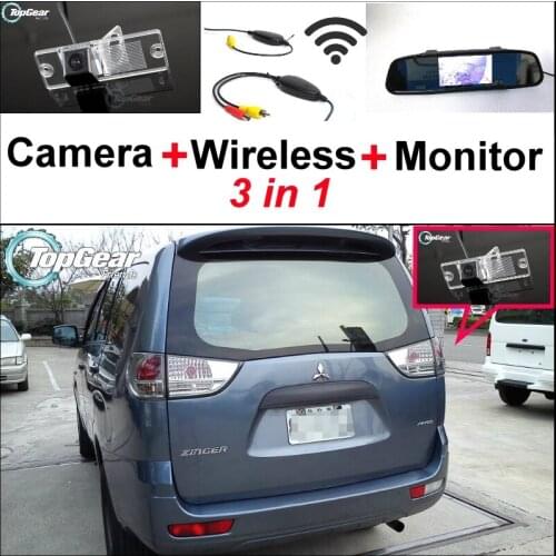 3 in1 Special Rear View Camera + Wireless Receiver + Mirror Monitor DIY Back Up Parking System For Mitsubishi Zinger Fuzion