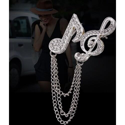 Starbeauty Musical Note Rhinestone Brooch Pin Brooches for Women Men Brooch Tassel Chain Broches Scarf Buckle Wedding Accessory