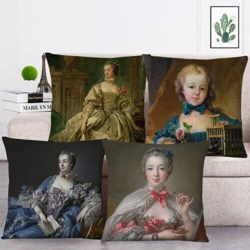 Court Lady Girl Portrait Painting Sofa Pillow Case Vintage Style Art Cushion Cover Beige Linen White Polyester Pillowcase