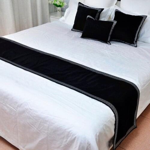 High-grade Velvet New Chinese Style Bed Runner Solid Black Red Bed Spread Cover Home Hotel Decoration Pillow Cases