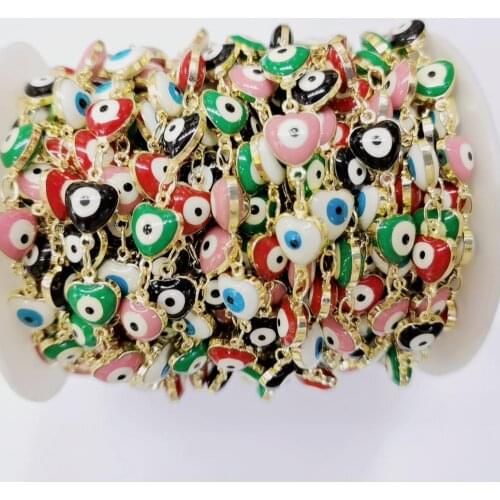 WT-RBC174 WKT new hot women populared DIY heart evil eye chain for necklace gold electroplated resist tarnishable heart chain