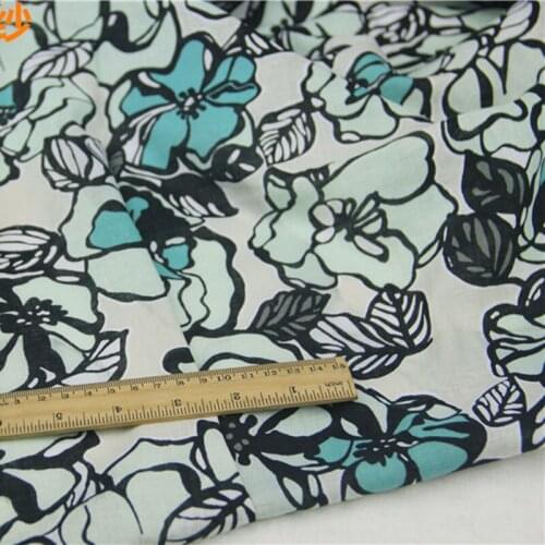 Green Black Big Flower 100% Cotton Voile Very Thin Soft fabric for DIY Summer Apparel Clothes Dress Shirt Blouse Scarf Craft