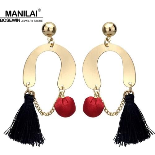 MANILAI Gold Color Irregular Alloy Dangle Earrings Tassel Ball Hanging Big Earrings Women Charm Pendant Statement Jewelry Gift