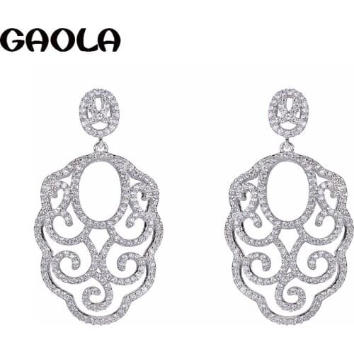 GAOLA Women Flower Clear Stones AAA Cubic Zirconia Long Earrings Fashion Jewelry