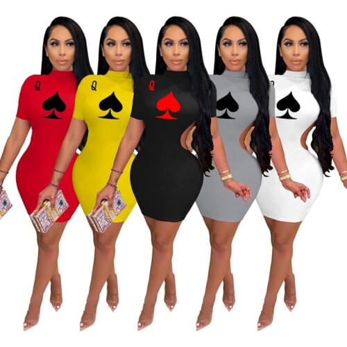 TNNAOFF Aesthetic Poker Printed Backless Mini Dress for Women Birthday Club Outfits Summer Sexy Short Sleeve Streetwear Dresses