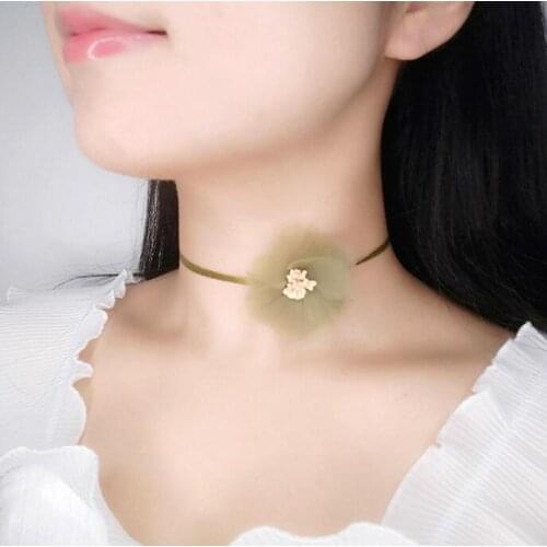 N541 Korean version fashion simple light green fresh fabric Flower necklace Chokers necklace Female jewelry accessories