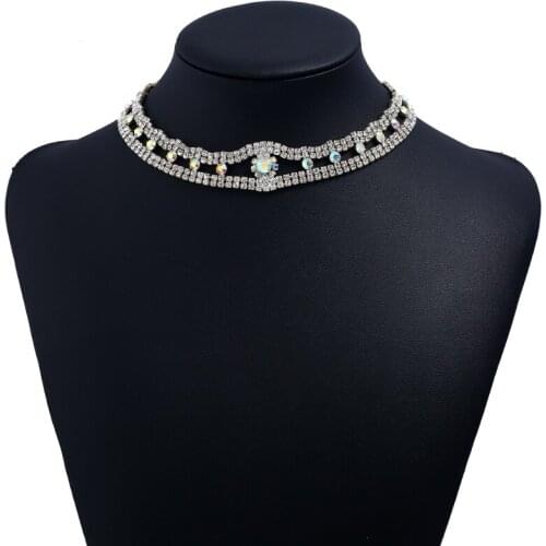 YIZILI fashion personality ladies necklace crystal Rhinestones clavicle flower necklace high-end bride wedding party jewelry X09