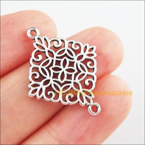 30 New Flower Charms Antiqued Silver Plated Gold Color Square Hollow Connectors 22x28mm
