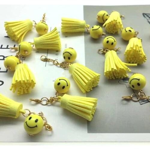 5PCS Mini Smiling Face Round Bead Tassel Jewelry Keychain Straps Pendant Crafts Handmade Making Tassels Fabric Decor Accessories