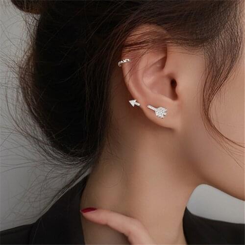 925 Sterling Silver Cubic Zircon Arrow Charm Stud Earring For Women Girls Party Punk Jewelry Pendientes Accessories eh050