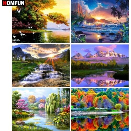 HOMFUN3D DIY Diamond Embroidery "Lake landscape" Picture of Rhinestones Diamond Painting Cross Stitch Needlework Decor BK009