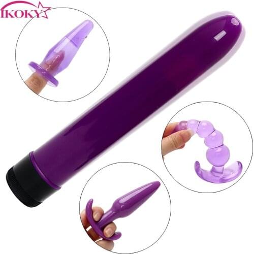IKOKY Anal Plug Vibrator 5Pcs/Set Purple Finger Erotic Sex Toys for Men Women Prostate Massager