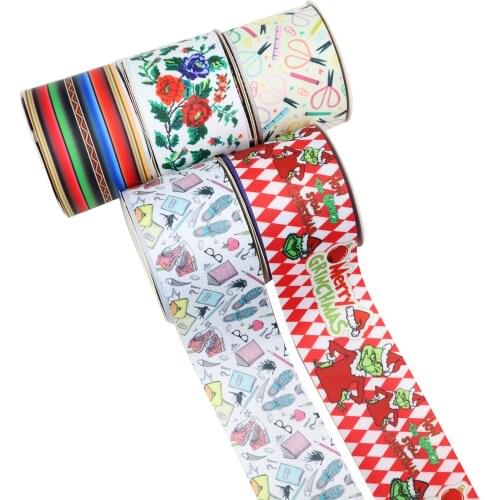 Flower Merry Christmas Back to School Cartoon Printed Grosgrain Ribbon Party Decoration 10 Yard DIY Bow Bag Material Handmade