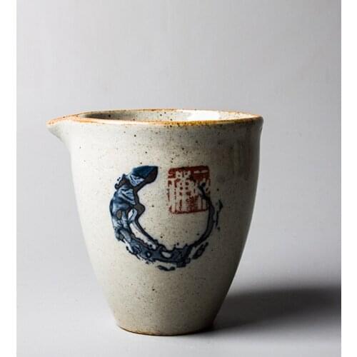 Zen Hand Painted Pottery Fair Cup Chinese Blue Tea Mugs Kung Fu Vintage Tea Sea Round Cycle Teacup Teaware Tea Ceremony Utensil