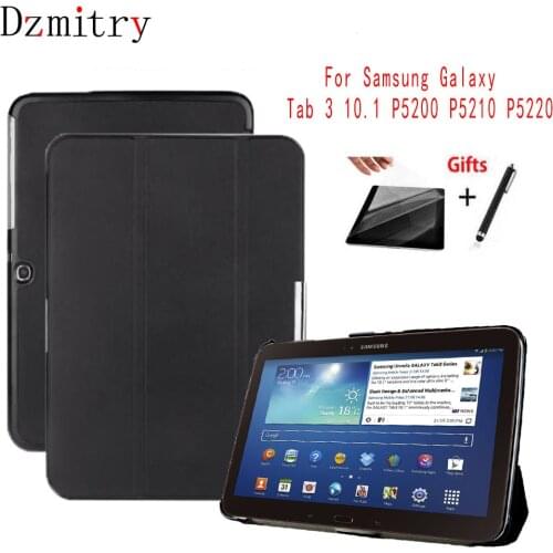 PU Leather Flip Stand Case For Samsung Galaxy Tab 3 10.1 GT-P5200 P5210 P5220 Tablet Auto Wake/Sleep Cover+Protective Film+Pen