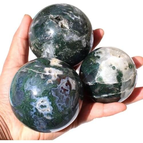 MOKAGY Polished Natural Moss Agate Crystal Balls Sphere 60mm-70mm 1pc