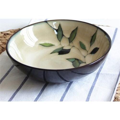 Japanese-style personalized ceramic tableware, hand-painted bamboo leaf noodle bowl, rice bowl, salad bowl, vegetable bowl, unde