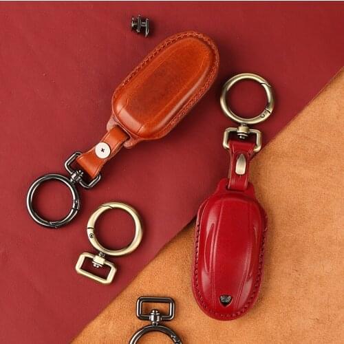 Leather Car Remote Key Case Full Cover Holder Shell for Tesla Model S Model 3 Auto Smart Key Bag Protector Fob Auto Accessories