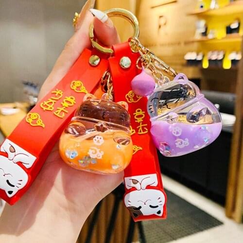 Creative Lucky Cat Transparent Floating Bottle Keychain Female Cute Acrylic Pop Keychain Pocket Car Pendant Keychain Gifts