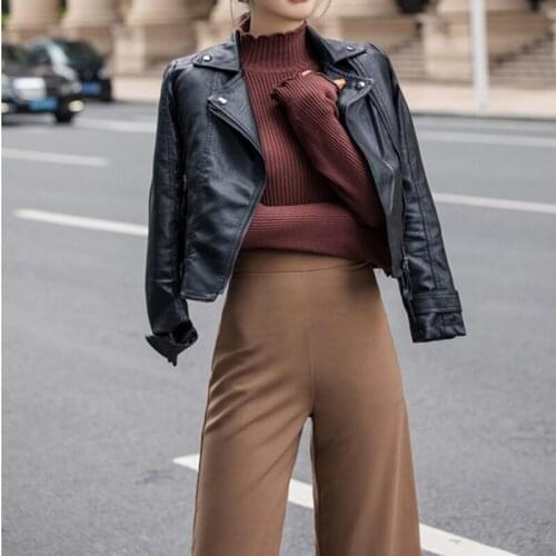 Women Jackets England Zipper Faux Leather Fashion Motorcycle PU Leather Female Punk Short Outerwear Manteau