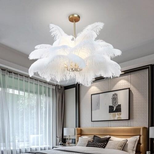 Nordic bedroom feather chandelier modern lighting art chandelier lighting AC110V 220v LED living room golden lamp