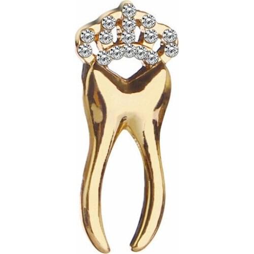 Fashion Crown Tooth Shape Brooch Alloy Crystal Brooches Dentist Gift Women Girls Suit Dress Party Clothes Accessories