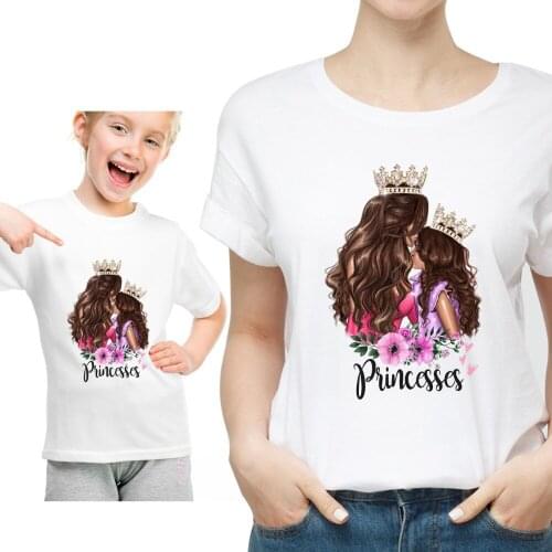 Fashion Moms Love Princess Printing Matching Clothes Family Matching Mother Daughter Clothes Summer Women Tshirt Tops