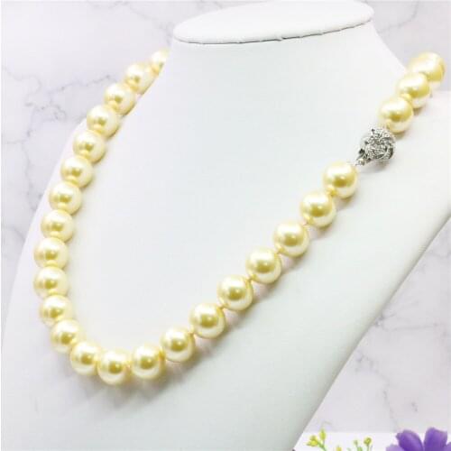 Fashion Jewelry 10mm AAA Gold-Color South Sea Shell Pearl Necklace Pearl Jewelry Rope Chain Necklace Pearl Bead Natural Stone