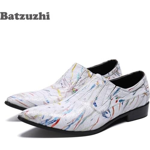 Batzuzhi Fashion Men Dress Shoes Leather Pointed Toe Vintage Metal Pointed Toe Chaussure Homme Luxury Male Formal Party Flats