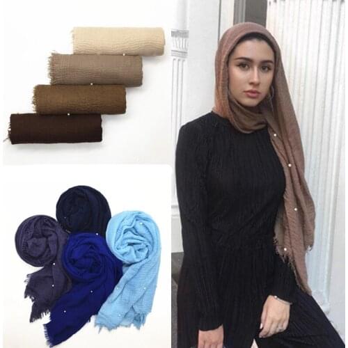 Muslim Cotton Crinkle Pearl Hijab Turban Headscarf hijabs muslim islamic scarf scarves abaya