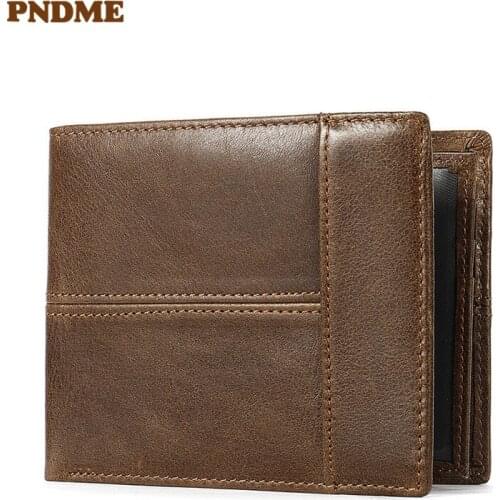 Simple retro genuine leather men wallet casual stitching natural first layer cowhide RFID multi card position card holder purse