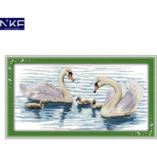 NKF White Swan Pattern Handmade Craft Needlework Cross Stitch Set Embroidery Kit Animal Design Stitching Home Decor
